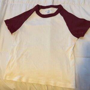Brandy Melville Maroon and Cream Raglan Tee